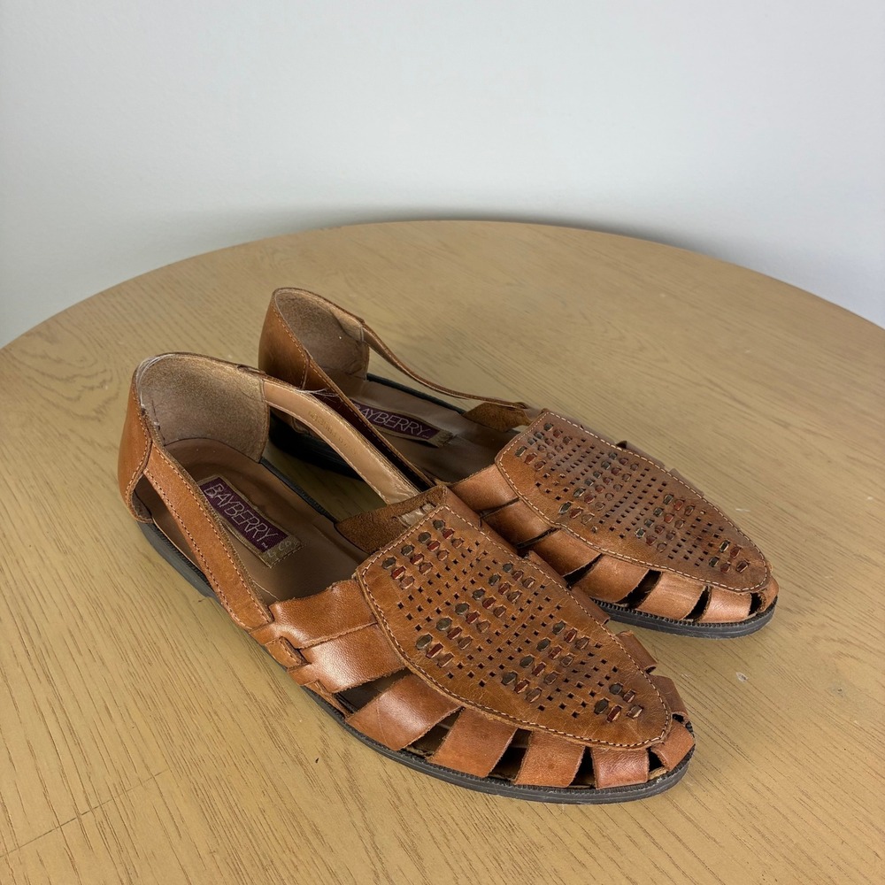 Bayberry Vintage Leather Huarache Flats Women's 8 Woven Fisherman Sandals Boho